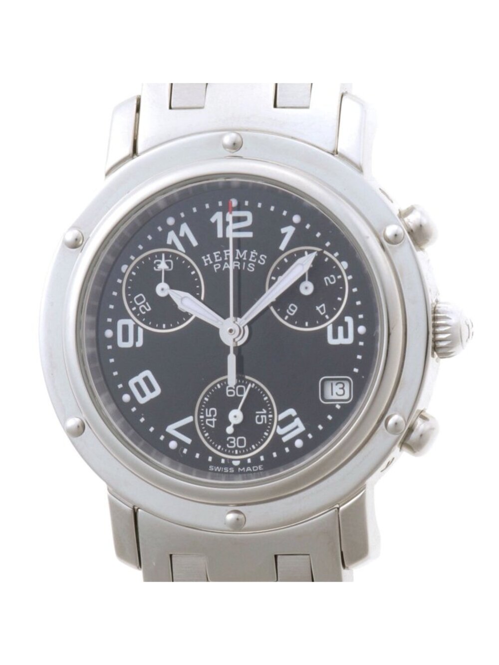 Hermes Clipper Chrono Watch Stainless Steel Silver